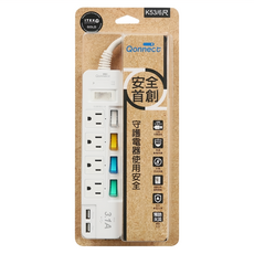 Qonnect 5開4插3P USB延長線, 1.8m, 白色, 1條