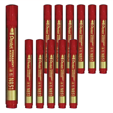 Pentel 飛龍文具 圓頭油性筆, 色濃不易褪色, N851 日本墨水, N851-B 紅色, 12支