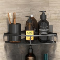 浴室置物架 標準款三角架 附無痕貼, 不適用, 經典黑, 1個