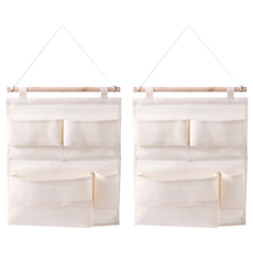 FaSoLa 多用途小清新多格收納掛袋 棉麻掛袋可視款, 壁掛設計, 節省空間, FA-PS-428, 2個