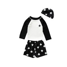 男童長袖分體泳衣組 泳衣 + 泳褲 + 泳帽