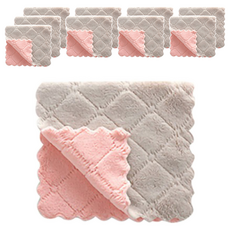 雙層超細纖維吸水抹布 10入組 25x25cm 珊瑚絨材質 雙面雙色, 顏色隨機, 1組