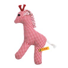 Steiff 德國金耳釦泰迪熊 嬰幼兒玩偶, 12cm, Bendy Giraffe Rattle red 長頸鹿, 1個