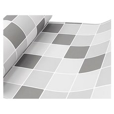 WA. WALL ART 防水自黏壁紙 仿花磚紋路, 幾何方格 白色 + 灰色 + 淺灰色