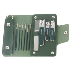 喵汪森林 德系精工指甲剪套10件組 附皮套, 墨綠色, 德國工藝, 不鏽鋼材質, 方便攜帶, 1組