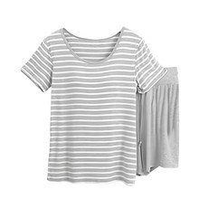 NEW FORCE 莫代爾Bra條紋短袖套裝 冰涼清爽不悶熱 觸感滑順 彈性柔軟 符合人體工學罩杯 舒適又好穿