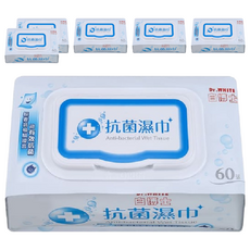Dr.White 白博士 抗菌濕巾 含天然蘆薈溫和潔淨成分 細柔水織布紙材 13%酒精含量 居家外出適用, 60張, 6包