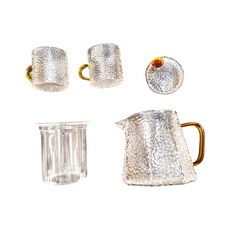 手工口吹縋紋玻璃沖茶壺 方菱款 , 玻璃沖茶壺1個 + 玻璃過濾內膽1個 + 縋紋杯2個, 透明, 1組