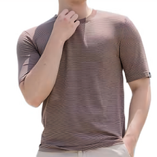 巧奇 COOL涼T 條紋短袖排汗休閒上衣 男 - 摩卡那堤, L
