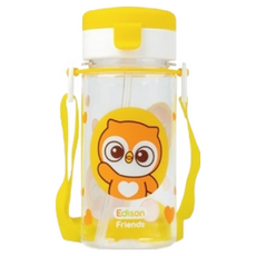 Edison Friends系列 Tritan材質 防漏揹帶水壺 350ml, 黃色貓頭鷹款, 1個