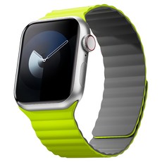 Innostyle MagFlex 100系列 Apple Watch 磁吸撞色雙面矽膠錶帶, 螢光綠/灰色, 1個