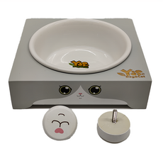 YSS Dog&Cat 職人木匠 360度可調式 寵物食碗 原木陶瓷碗, 小藍貓, 1個