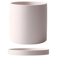 KOTI 日安生活 莫蘭迪色陶瓷花盆 圓筒形 附底盤, 淺粉色, 1個
