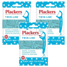 plackers 派樂絲 雙線倍潔亮白牙線棒 清涼薄荷口味, 7.8cm, 35支, 3包