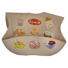 新加坡Little Bearnie 台灣小吃矽膠圍兜 - 食品級矽膠, 耐熱-40°C~230°C, 拿鐵色, 1件, 1個