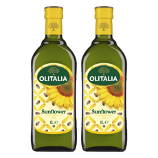 OLITALIA 奧利塔 頂級葵花油, 義大利原裝進口, 品質安全的食用油, 不飽和脂肪酸88%, 中高溫烹調適用, 1L, 2瓶
