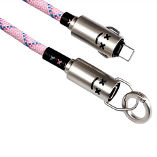 FUGU BEAUTY 2合1手機編織掛繩充電線, 最大60W, Type-C, 30cm, 粉藍斜紋, 1條