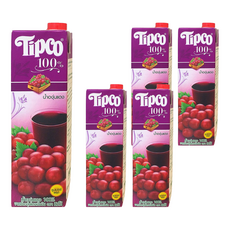 Tipco 泰可 紅葡萄汁, 100%原汁含有率, 無色素, 無香料, 無防腐劑, 富含維生素, 1L, 5瓶
