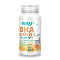 now 健而婷 兒童魚油DHA咀嚼型 100毫克DHA 魚形軟膠囊 美味水果味, 60顆, 1瓶