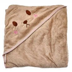 QiMart 可愛動物造型珊瑚絨寶寶斗蓬浴巾 80 x 80cm, 咖兔兔, 1條