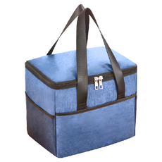 質感保溫便當袋 牛津布材質 防水耐磨 雙向拉鍊設計 24x18x21公分, 深海藍, 1個