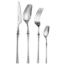 瑞典廚房 頂級304不鏽鋼 西餐餐具4件組, 優雅銀, 1組, 牛排刀 + 叉子 + 湯匙 + 茶匙