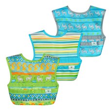 green sprouts 小綠芽 魔鬼氈雙面防水防食物掉落圍兜 3件組, 野生樂園 藍色 + 綠色, 3個, 1組