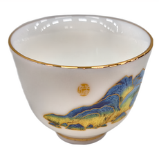 精美通透羊脂玉白瓷品茗玉蘭杯, 千里江山款, 6個