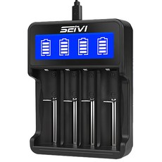 SEIVI lcd液晶四槽式複合式鎳氫電池/鋰電池充電器,Type-C/Micro雙輸入,可充3/4號充電電池 18650 14500, 1入, 1個