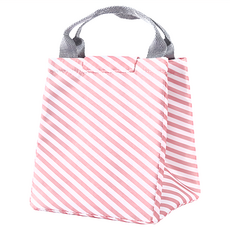 iSFun 北歐風情 手提方型保冷保溫便當包, 粉條紋, 1個