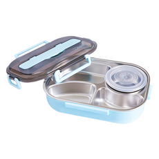 MASIONS 美心 Victoria 頂級304不鏽鋼多功能分隔保溫便當盒 標準款 4格 含湯碗, 藍色, 1個