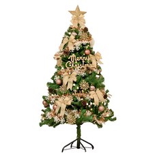 摩達客 豪華型裝飾綠色聖誕樹 全套飾品組 含51件配件, 75 x 150cm, 檳金白大雪花金果球系