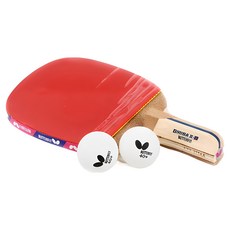 BUTTERFLY蝴蝶牌 貼皮直板桌球拍 初學者適用 附贈桌球, 柄 8.2 x 2cm/拍面 13.7 x 13.5cm, BIRIBA 2-1, 1支