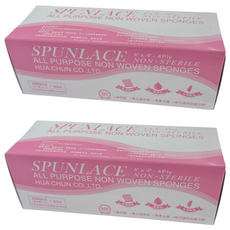 HUA CHUN CO.,LTD. 拋棄式美容紗布巾, 4 英寸 x 4 英寸 4Ply, 無甲醛, 無重金屬, 台灣製造, 2盒, 粉盒