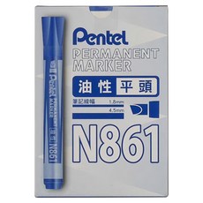 Pentel 飛龍文具 平頭油性筆 N861-C 12支裝, 筆記線幅1.8mm/4.5mm, 平藍, 1盒