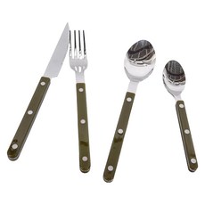 SABRE PARIS Bistrot 復古酒館鈕扣亮面系列餐具4件組 不鏽鋼壓克力, 22cm 2支 + 24cm + 16cm, 蕨綠, 1組