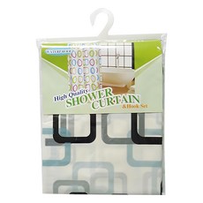 Toppuror 泰浦樂 泰風優質浴簾 180cm x 180cm PEVA塑料 浴簾和掛鉤套裝, 透明色, 1個