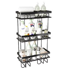 費歐家 圓環雕花馬桶水箱置物架 附背貼 三層 黑色 浴室收納, 34 x 15 x 51.5cm, 1個