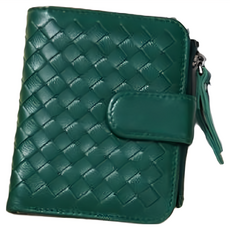 羊皮手工編織短夾女夾, 10 x 12 x 3cm, 綠色