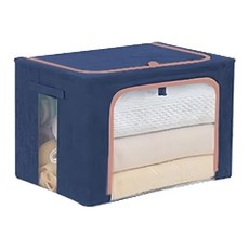 棉麻款衣物棉被鋼架收納箱，厚實耐用，多功能收納，大容量設計, 39.5 x 59.5 x 42.5cm, 藏青色, 1個