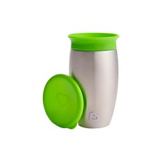 munchkin 滿趣健 360度防漏杯 296ml 12個月以上 美國牙醫推薦 食品級304不鏽鋼, 綠色, 1個