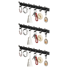 拍平方 太空鋁活動6勾排鉤 浴室/廚房適用 無痕黏貼/螺絲鑽孔安裝, 槍灰色, 3個