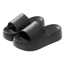 厚底皮紋拖鞋，時尚增高，舒適百搭室內外拖鞋，多款尺寸顏色可選, 黑色, 230mm