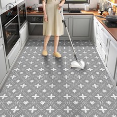 復古花紋PVC 抹净地墊, 120 x 100cm, 寒風踏雪, 1個