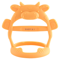 BABY&I 小牛矽膠手腕固齒器, 適用於3個月以上寶寶, 按摩牙齦, 舒緩嬰兒長牙不適, 附收納盒, Banana Cream, 1個