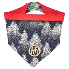 HAPPY GO PUPPY 寵物領巾, 聖誕樹圖案, M, 北歐藍森林 亮紅, 1條