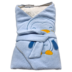 PUKU 藍色企鵝 暖暖包巾, 100%聚酯纖維, 100%純棉內裡, 藍色