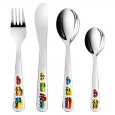 TESCOMA Bam兒童餐具, 大湯匙(16 x 3.5 x 1.8cm) + 小湯匙(13 x 3 x 1.5cm) +叉子(16 x 2.5 x 1.5cm) + 餐刀(17.5 x 2 x 0.3cm), 汽車, 1組