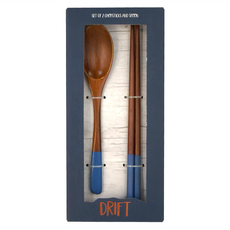 creativeTops 刺槐木餐具組 含筷子和湯匙各1個, 筷子 + 湯匙, 蠟染藍, 1組