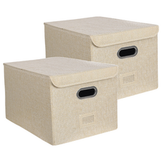 ANTIAN 可折疊帶蓋抽屜式衣物收納盒 35 x 52 x 30cm 卡其色 2個